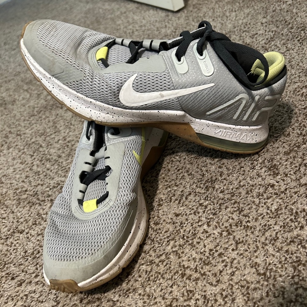 Nike Airmax Tennis Shoes. Size 12. Grey, white and green. Good condition